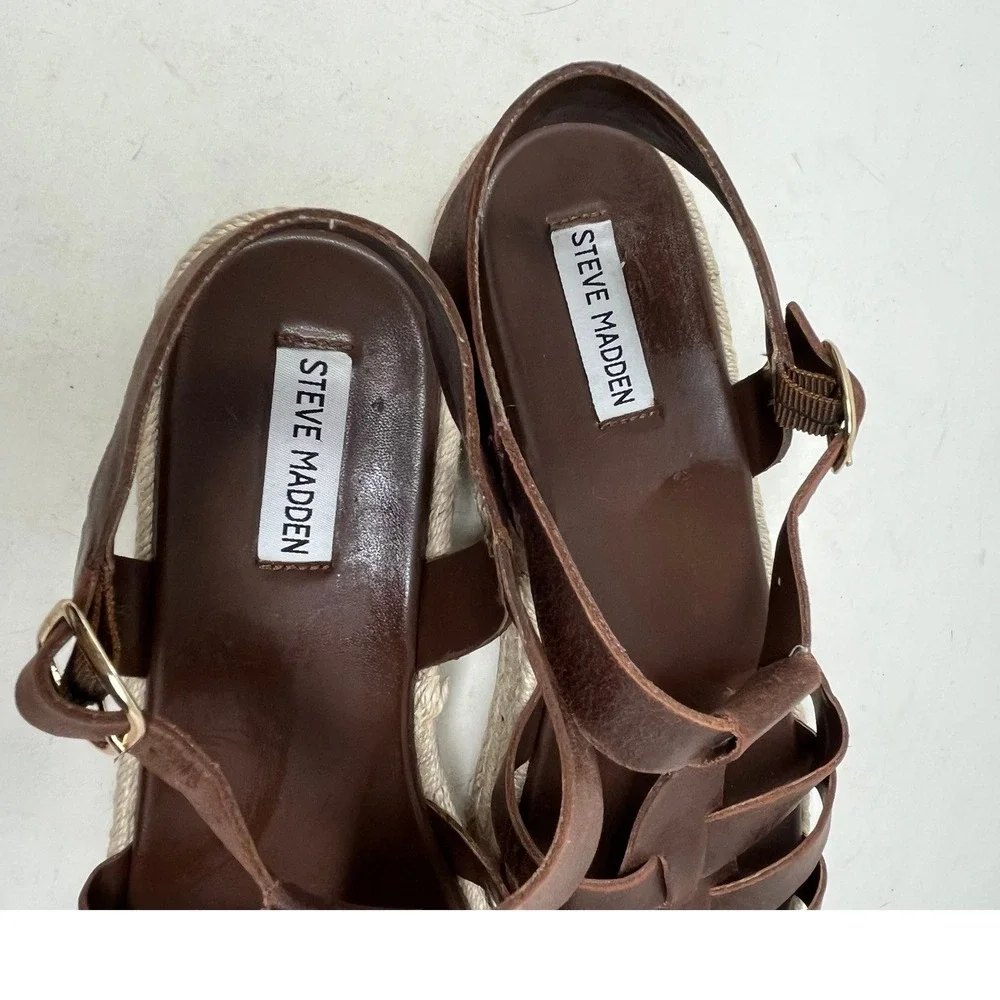 STEVE MADDEN Marlin Womens 10 Fisherman Sandals Brown Leather Espadrille